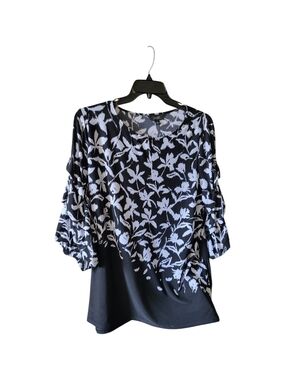 Investments Black and White Floral Ruffle Sleeve Tunic